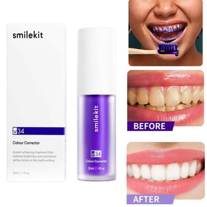 Hismile V34 Purple Whitening Toothpaste Remove Stains Reduce Yellowing Care For Teeth Gums Fresh Breath Brightening Teeth