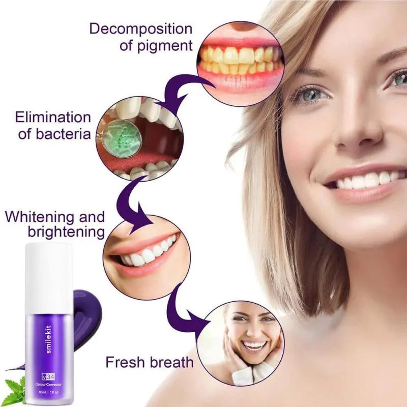 Hismile V34 Purple Whitening Toothpaste Remove Stains Reduce Yellowing Care For Teeth Gums Fresh Breath Brightening Teeth