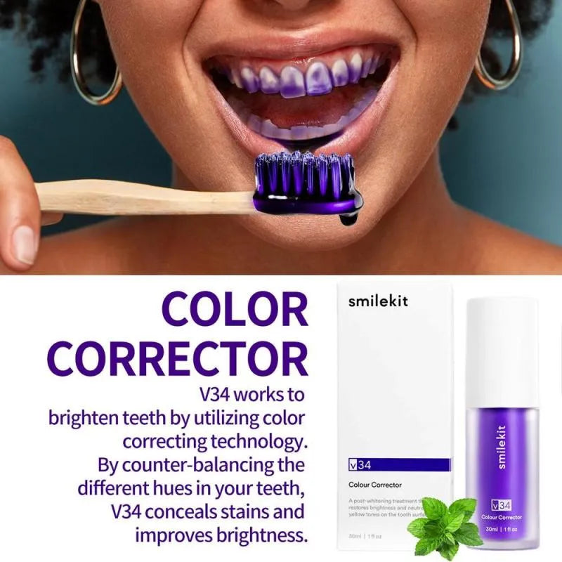 Hismile V34 Purple Whitening Toothpaste Remove Stains Reduce Yellowing Care For Teeth Gums Fresh Breath Brightening Teeth